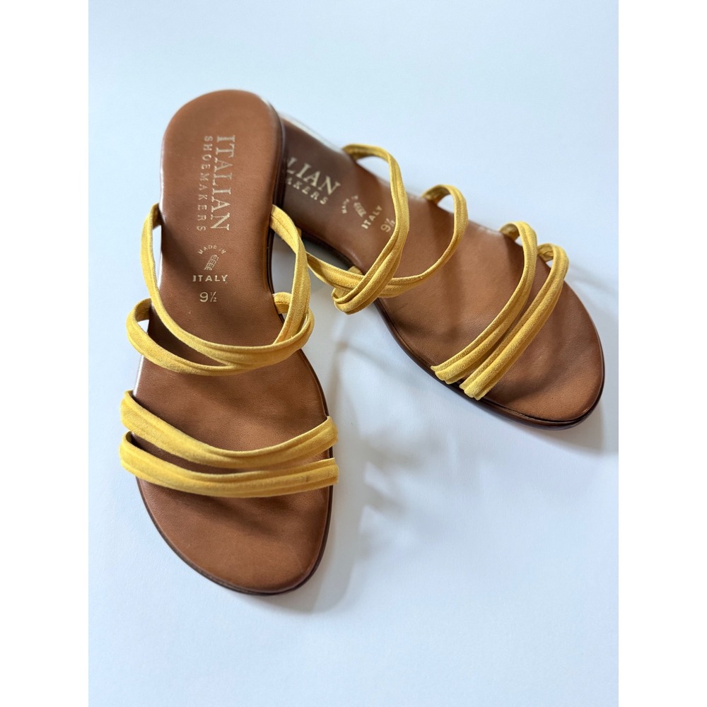 Italian Shoemakers Womens Yellow Strappy Slide Sandals Made in Italy Size 9.5